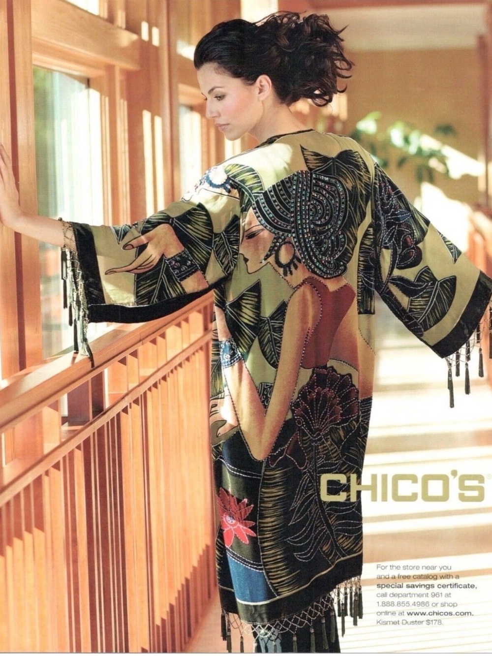 2003 Y2K Chico’s Kismet Velvet Burnout Beaded Floral Kimono Duster Cardigan